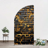 Lofaris Black Bricks Wall Golden Engraved Half Moon Arch Backdrop