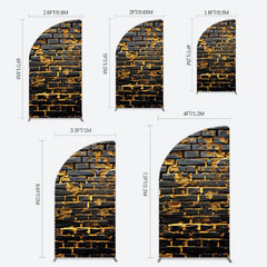 Lofaris Black Bricks Wall Golden Engraved Half Moon Arch Backdrop