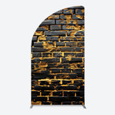 Lofaris Black Bricks Wall Golden Engraved Half Moon Arch Backdrop