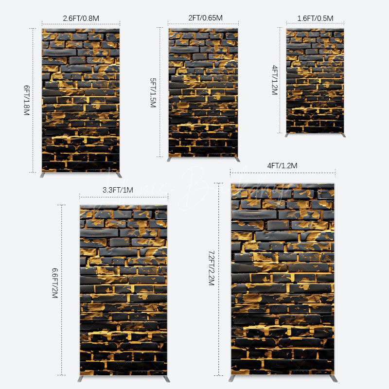 Lofaris Black Bricks Wall Golden Engraved Rectangle Backdrop