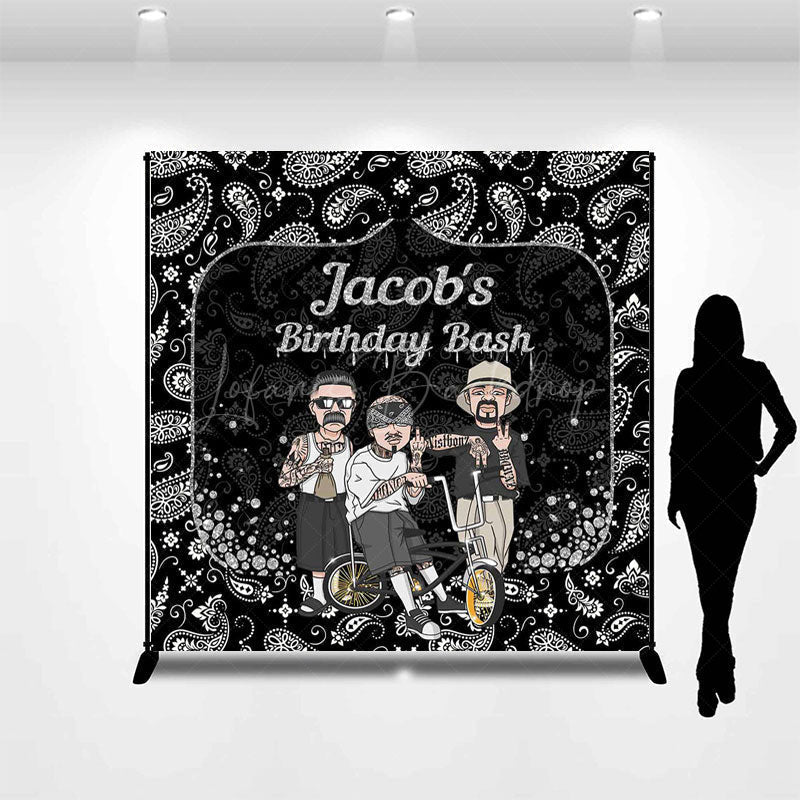 Lofaris Black Cashew Flower Custom Name Birthday Backdrop