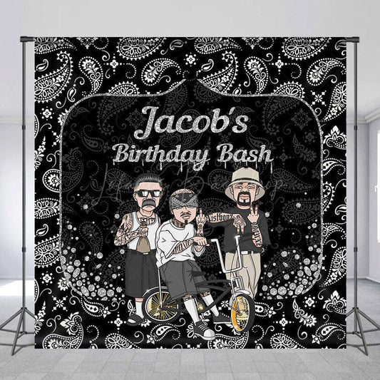 Lofaris Black Cashew Flower Custom Name Birthday Backdrop