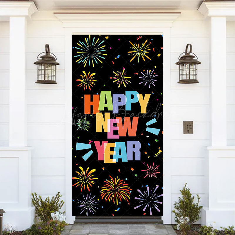 Lofaris Black Colorful Bloom Sparkle New Year Door Cover
