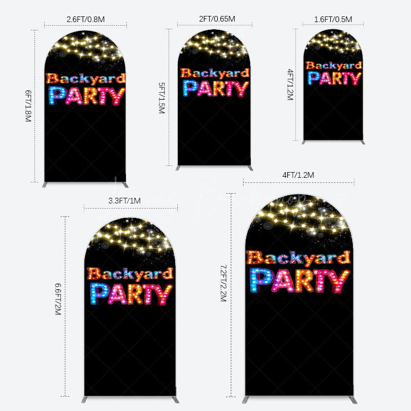 Lofaris Black Colorful Lighted Backyard Party Arch Backdrop