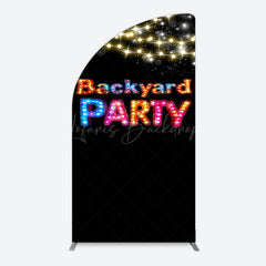 Lofaris Black Colorful Lighted Backyard Party Half Moon Arch Backdrop