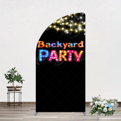Lofaris Black Colorful Lighted Backyard Party Half Moon Arch Backdrop