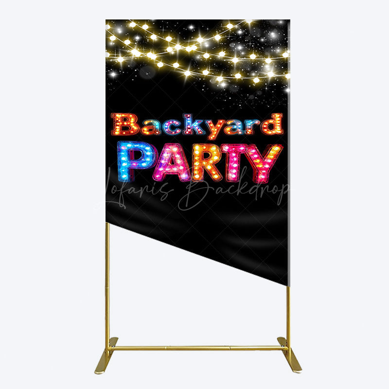 Lofaris Black Colorful Lighted Backyard Party Rectangle Backdrop