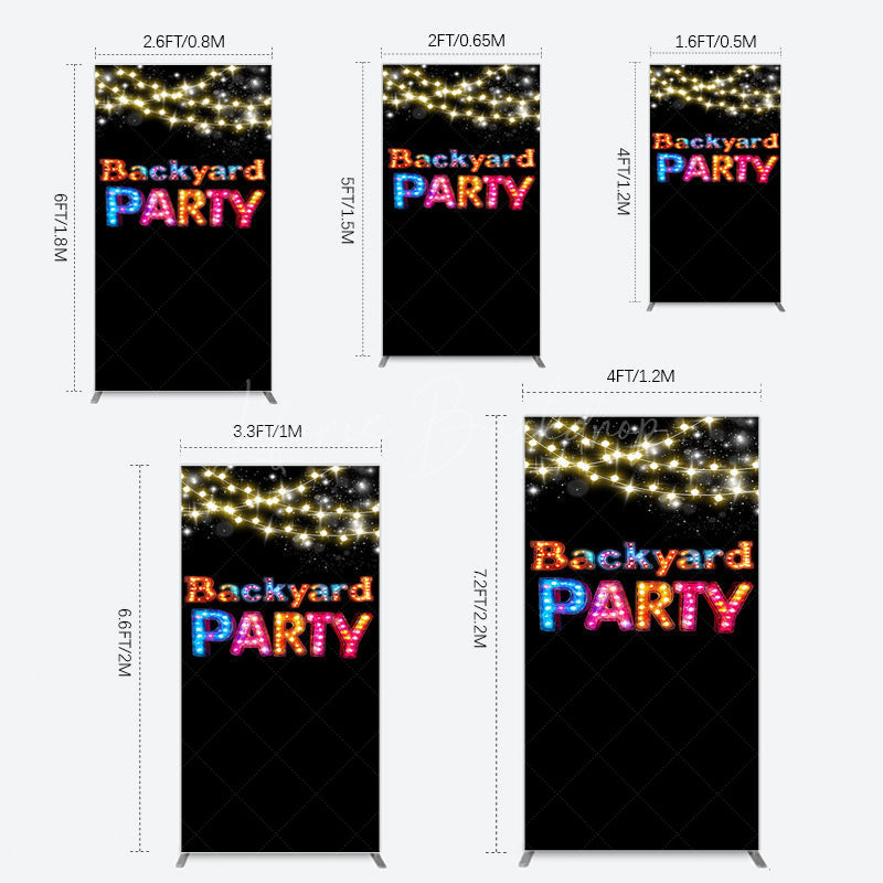 Lofaris Black Colorful Lighted Backyard Party Rectangle Backdrop
