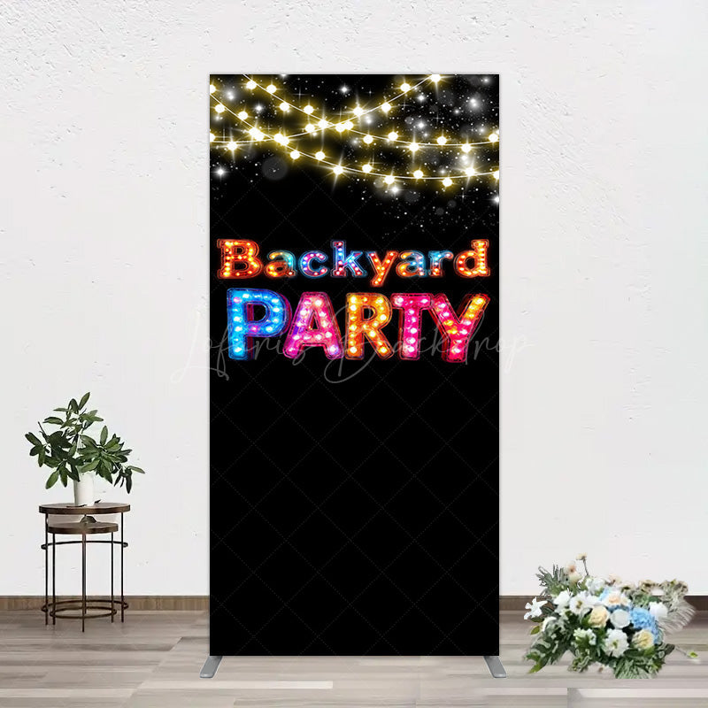 Lofaris Black Colorful Lighted Backyard Party Rectangle Backdrop