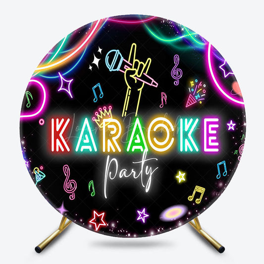 Lofaris Black Colorful Neon Round Karaoke Party Backdrop