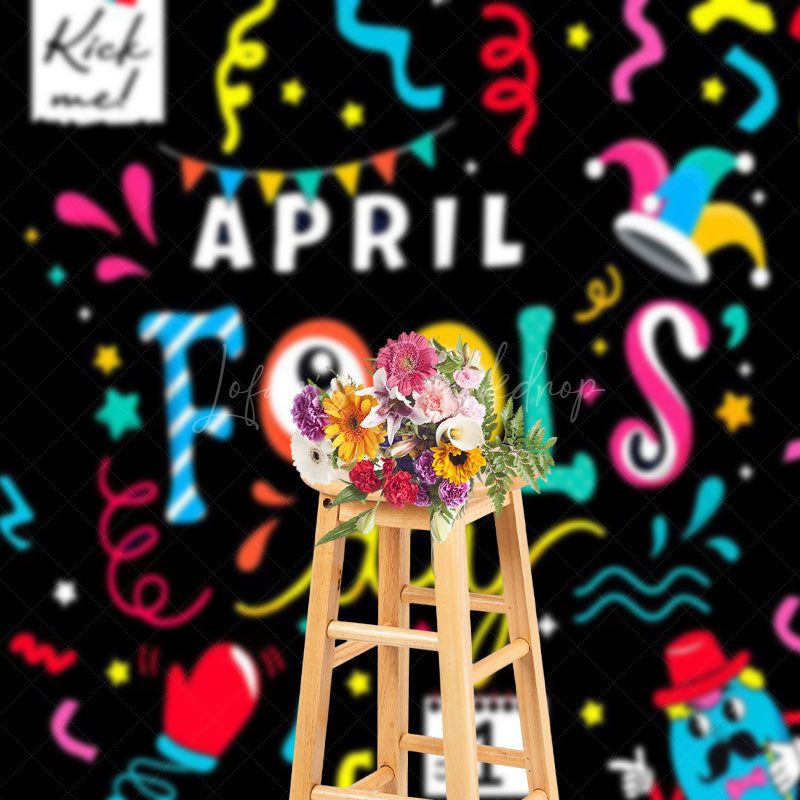 Lofaris Black Colorul Ribbons Funny April Fools Day Backdrop