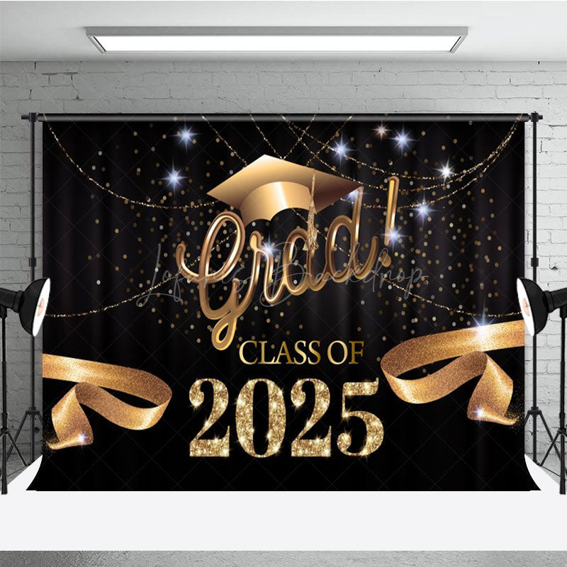 Lofaris Black Curtain Gold Ribbon Congrats Grad Backdrop