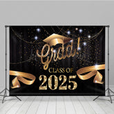 Lofaris Black Curtain Gold Ribbon Congrats Grad Backdrop