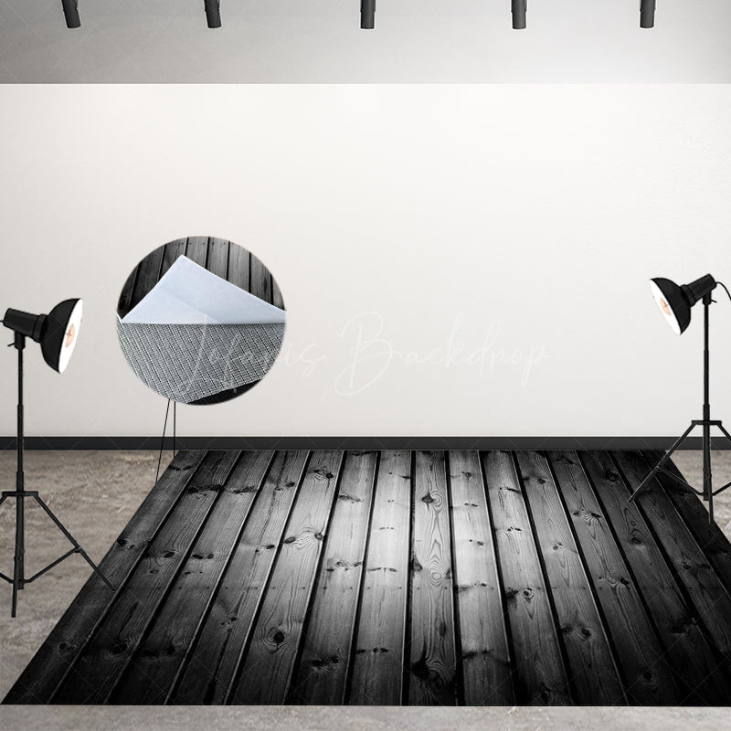 Lofaris Black Flowers Solemn Wooden Floor Combo Set Backdrop