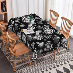 Lofaris Black Glowing Heart Butterfly Rectangle Tablecloth Neon Light Love Pattern Modern Gothic Dining Decor