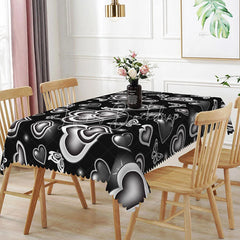 Lofaris Black Glowing Heart Butterfly Rectangle Tablecloth Neon Light Love Pattern Modern Gothic Dining Decor
