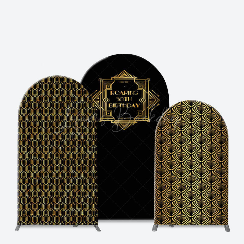 Lofaris Black Gold Artistic Roaring 50th Birthday Arch Backdrop