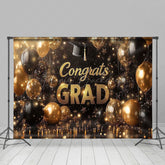 Lofaris Black Gold Balloon Bachelor Cap Congrats Grad Backdrop