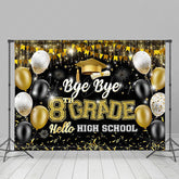 Lofaris Black Gold Balloon Bye 8th Grade Graduation Backdrop
