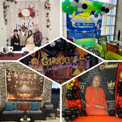 Lofaris Black Gold Balloon Custom 100th Birthday Backdrop