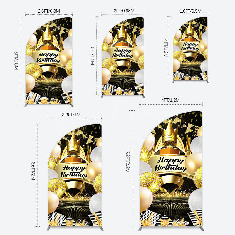 Lofaris Black Gold Balloon Gift Crown Birthday Half Moon Arch Backdrop