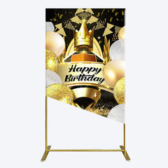 Lofaris Black Gold Balloon Gift Crown Birthday Rectangle Backdrop
