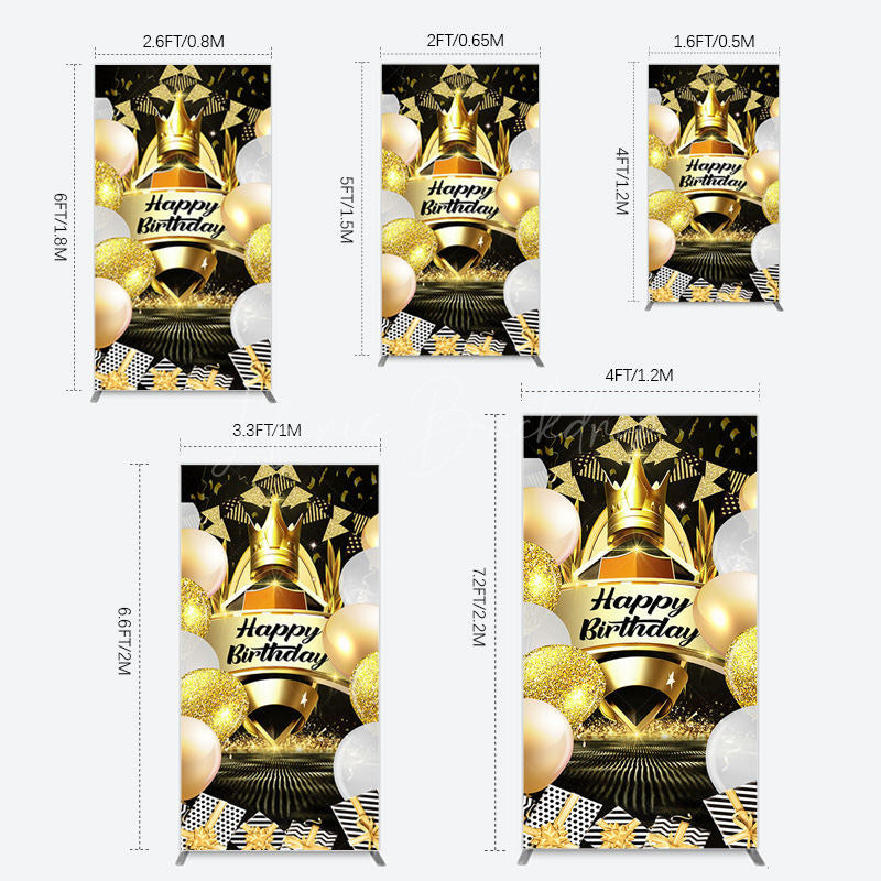 Lofaris Black Gold Balloon Gift Crown Birthday Rectangle Backdrop