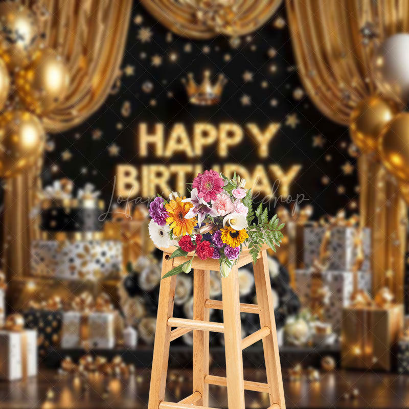 Lofaris Black Gold Balloon Gift Happy Birthday Photo Backdrop