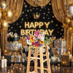 Lofaris Black Gold Balloon Gift Happy Birthday Photo Backdrop
