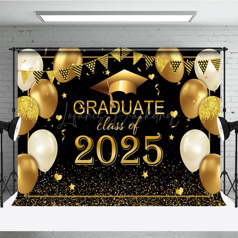 Lofaris Black Gold Balloon Glitter Cheers Graduation Backdrop