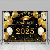 Lofaris Black Gold Balloon Glitter Cheers Graduation Backdrop