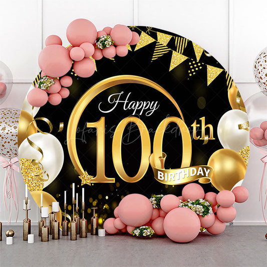 Lofaris Black Gold Balloon Round 100th Birthday Backdrop
