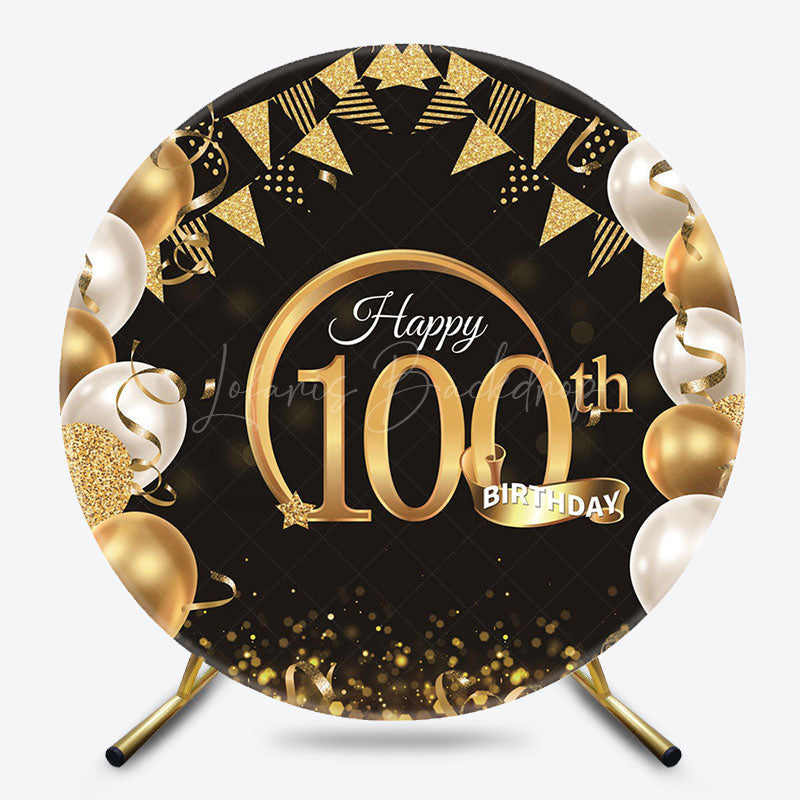 Lofaris Black Gold Balloon Round Happy 100th Birthday Backdrop