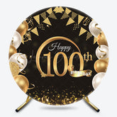 Lofaris Black Gold Balloon Round Happy 100th Birthday Backdrop