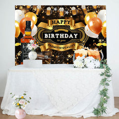 Lofaris Black Gold Balloons Beer Happy Birthday Backdrop