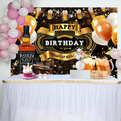 Lofaris Black Gold Balloons Beer Happy Birthday Backdrop