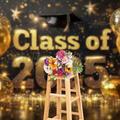 Lofaris Black Gold Balloons Bokeh Class of 2025 Grad Backdrop
