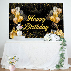 Lofaris Black Gold Balloons Champagne Happy Birthday Backdrop