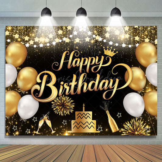 Lofaris Black Gold Balloons Cheers Birthday Party Backdrop