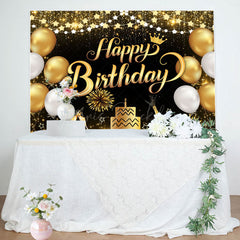 Lofaris Black Gold Balloons Cheers Birthday Party Backdrop