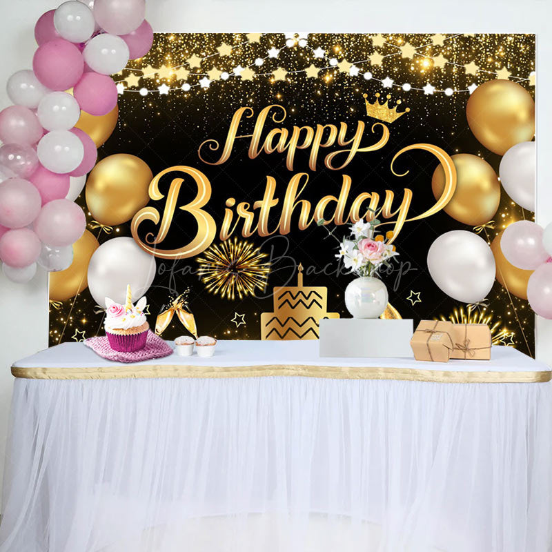 Lofaris Black Gold Balloons Cheers Birthday Party Backdrop