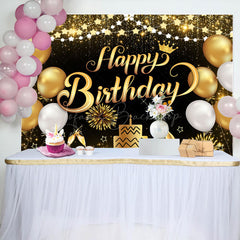 Lofaris Black Gold Balloons Cheers Birthday Party Backdrop