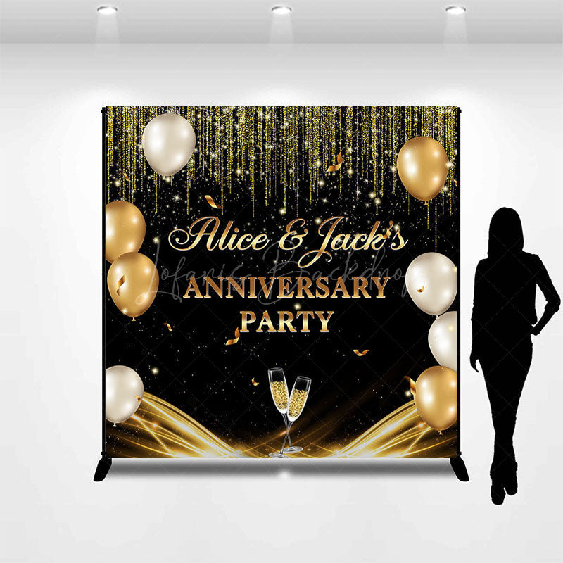 Lofaris Black Gold Balloons Custom Name Anniversary Backdrop