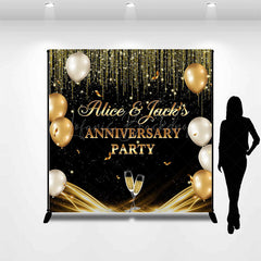 Lofaris Black Gold Balloons Custom Name Anniversary Backdrop