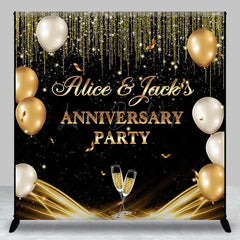 Lofaris Black Gold Balloons Custom Name Anniversary Backdrop