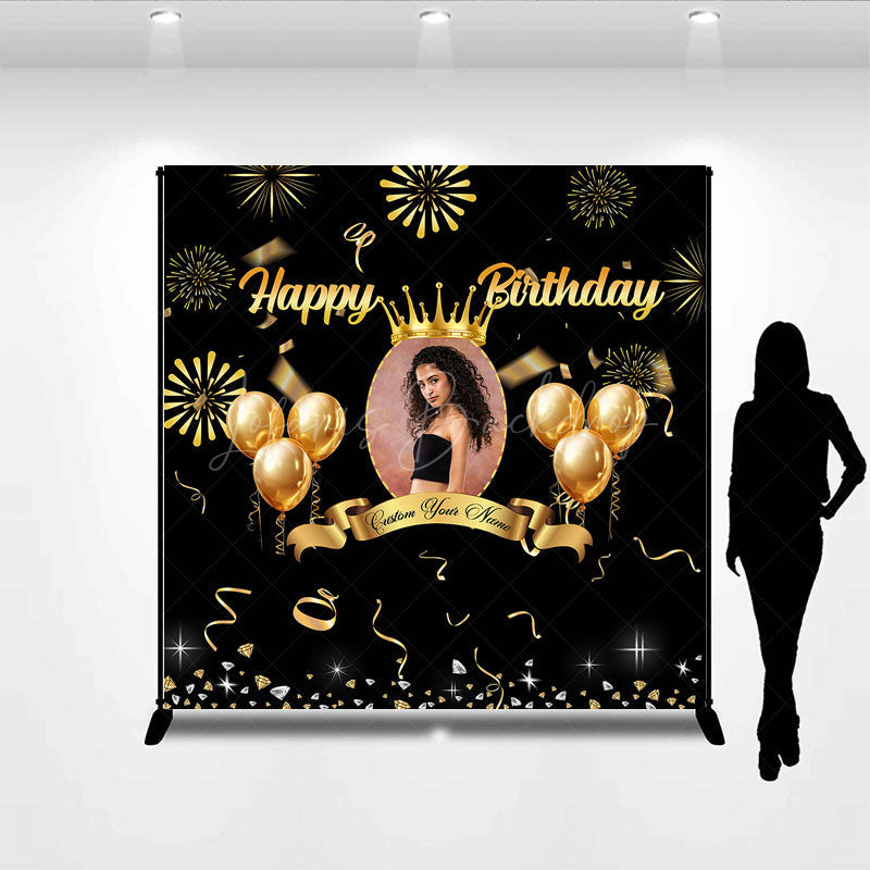 Lofaris Black Gold Balloons Custom Photo Birthday Backdrop