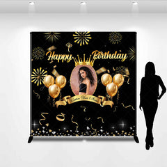 Lofaris Black Gold Balloons Custom Photo Birthday Backdrop