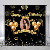 Lofaris Black Gold Balloons Custom Photo Birthday Backdrop