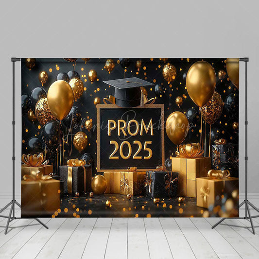 Lofaris Black Gold Balloons Gifts Bokeh Prom 2025 Backdrop