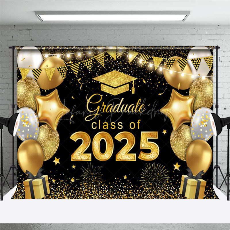 Lofaris Black Gold Balloons Glitter Congrats Grad Backdrop